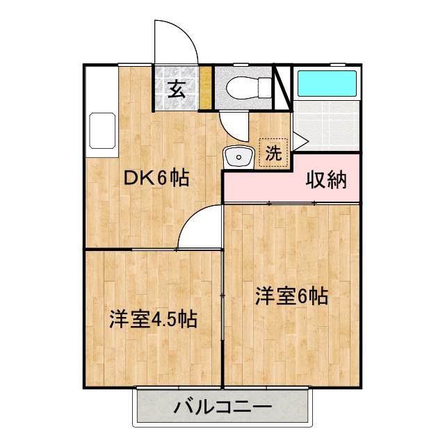 サンライフ高屋 B棟(2DK/2階)の間取り写真