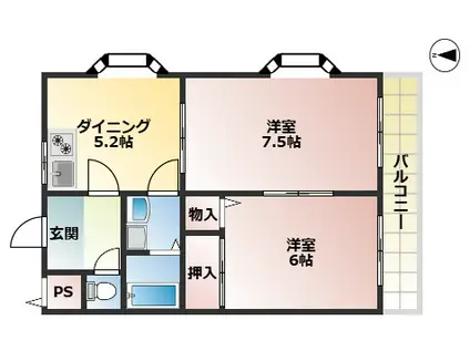 リバティビル(2DK/2階)の間取り写真