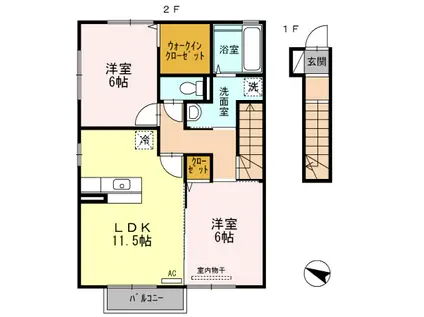 プリエールU(2LDK/2階)の間取り写真
