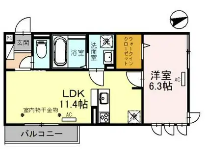 福井鉄道福武線 水落駅 徒歩11分 3階建 築4年(1LDK/2階)の間取り写真