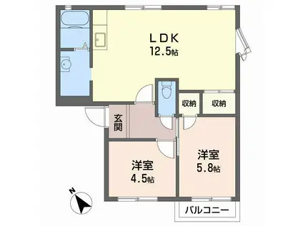 ネオハイツロッキーA棟(2LDK/1階)の間取り写真