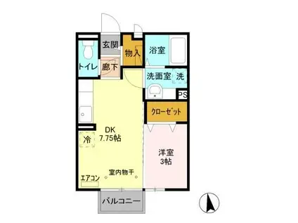 フォンティーヌ結城 A(1DK/1階)の間取り写真