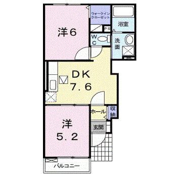 アヴニール I(2DK/1階)の間取り写真