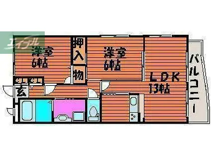 カサブランカ奥田(2LDK/2階)の間取り写真