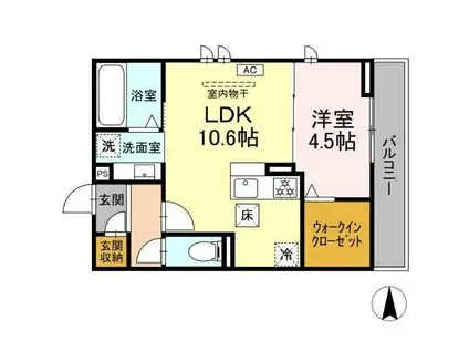 コンフォート椛(1LDK/1階)の間取り写真
