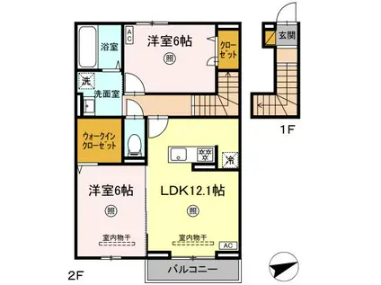 グランディオ B(2LDK/2階)の間取り写真