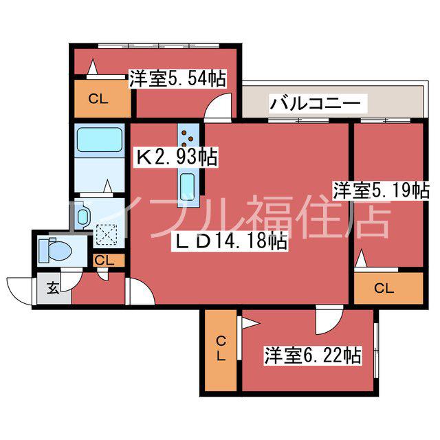 ノルデスタパークムーン(3LDK/5階)の間取り写真