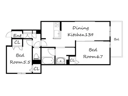 エクセレントガーデンヒルズB棟(2LDK/2階)の間取り写真