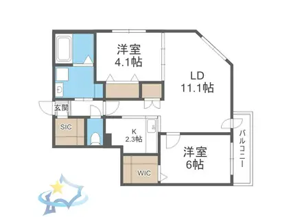 アルファスクエア北12西3(2LDK/8階)の間取り写真