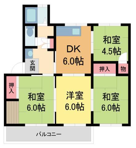 公社清和台 14号棟(4DK/1階)の間取り写真
