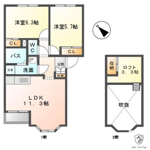 グネシィケント(2LDK/2階)の間取り写真