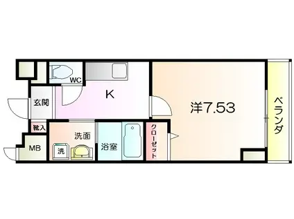 サザンクレスト七道(1K/4階)の間取り写真