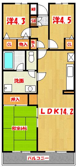 グランシャリオ千間台(3LDK/1階)の間取り写真