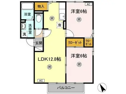 エクセルハイムB棟(2LDK/2階)の間取り写真