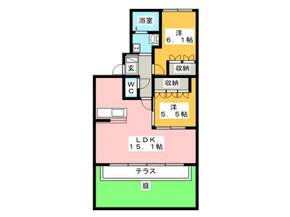 ウィステリア(2LDK/1階)の間取り写真