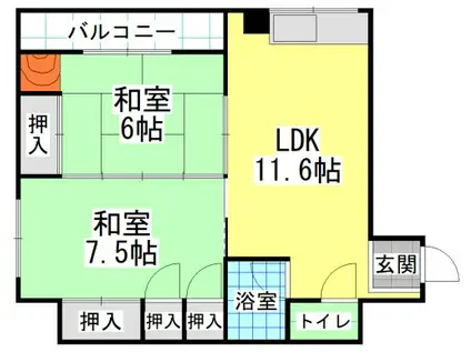 ロード黒崎(2LDK/5階)の間取り写真