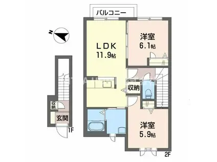 ミルキーウェイI・II(2LDK/2階)の間取り写真