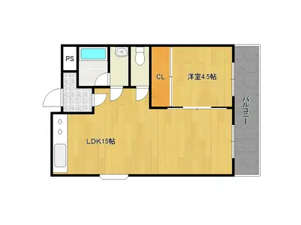 ハピネス南館(1LDK/3階)の間取り写真