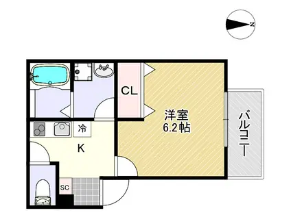 MID ウエスト1(1K/3階)の間取り写真