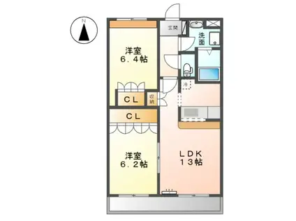 グレイスヴィラ(2LDK/2階)の間取り写真