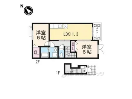 クレール聖徳A(2LDK/2階)の間取り写真