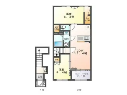 福室3丁目アパート(2LDK/2階)の間取り写真