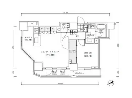 パークキューブ愛宕山タワー(1LDK/27階)の間取り写真
