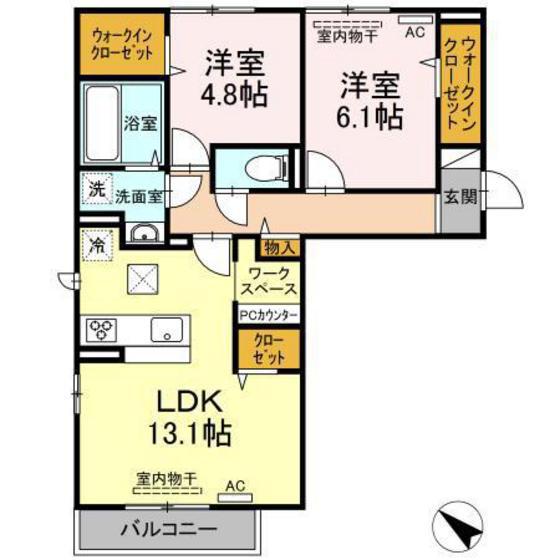 メゾン・ド・ラ・グラース(2LDK/1階)の間取り写真