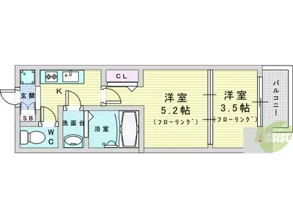 MJC大阪リベルテ(1DK/11階)の間取り写真