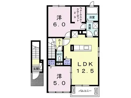カーサ ビアンカ(2LDK/2階)の間取り写真