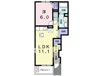 プリムローズ桜II(1LDK/1階)の間取り写真