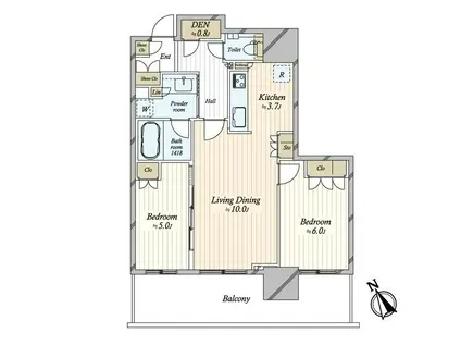 プラウドタワー小岩フロント(2LDK/5階)の間取り写真