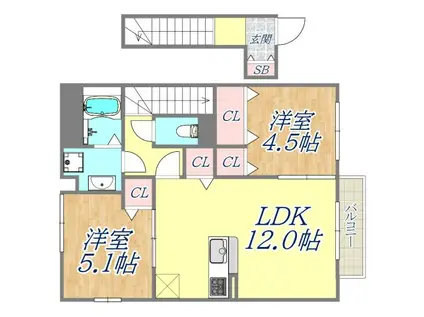 ラ・フォート(2LDK/2階)の間取り写真