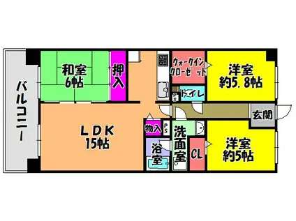 ローレルコート千代田(3LDK/9階)の間取り写真