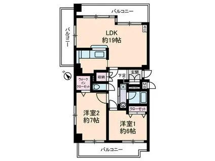 サングランパ(2LDK/6階)の間取り写真