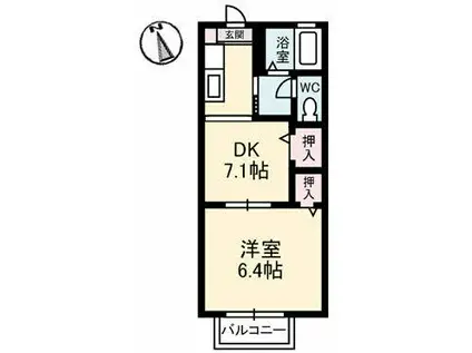 第二グリーンコーポN A棟(1DK/2階)の間取り写真