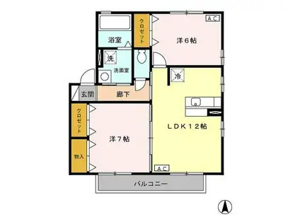 RADIUS B(2LDK/2階)の間取り写真