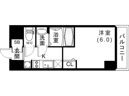 プレサンス神戸元町ベルシオン(1K/15階)の間取り写真