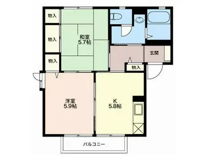 フレグランス一由II(2K/1階)の間取り写真