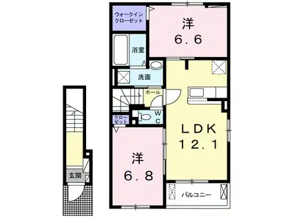 ヴィラ湧水I(2LDK/2階)の間取り写真
