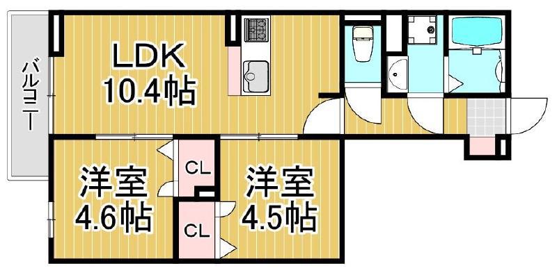 セレスティア南花畑III(2LDK/1階)の間取り写真