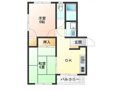 ＪＲ徳島線 石井駅(徳島) 徒歩10分 2階建 築38年(2DK/2階)の間取り写真