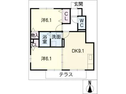 レクシオン神守 B(2DK/1階)の間取り写真