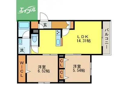 ヴィラウィステリア小ヶ倉 F棟(2LDK/2階)の間取り写真