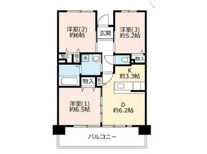 UR 浜甲子園なぎさ街25(3LDK/8階)の間取り写真