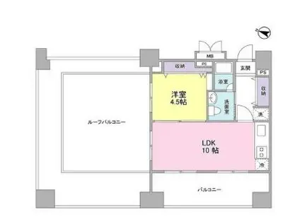 ロネスタR文京護国寺 最上階 ルーフバルコニー(1LDK/11階)の間取り写真