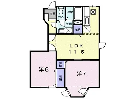 アンソレイエメゾン二号館(2LDK/1階)の間取り写真