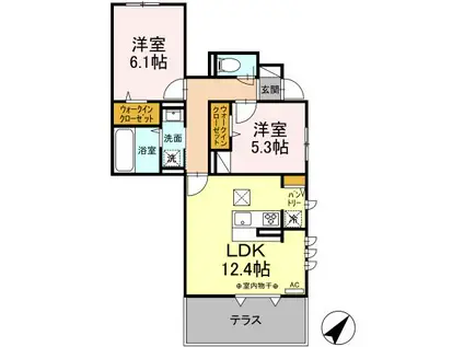 リヴェール港南(2LDK/1階)の間取り写真