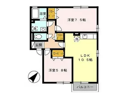 ベルデュール吉田A(2LDK/2階)の間取り写真