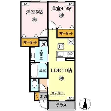PREMIER COULEUR(2LDK/1階)の間取り写真